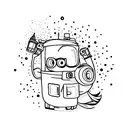 A minimalist tattoo of a lonely figure walking down a street filled with vibrant graffiti. tattoo design idea