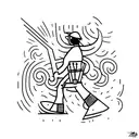 A minimalist tattoo of a lonely figure walking down a street filled with vibrant graffiti. tattoo design idea