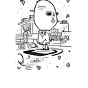 A minimalist tattoo of a lonely figure walking down a street filled with vibrant graffiti. tattoo design idea