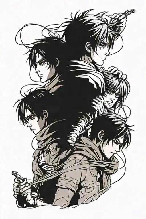 eren tying mikasa scarf and some lighting coming from a titan transformation tattoo design idea