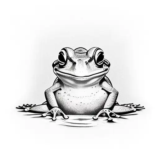 "Create a realistic tattoo design with a wise frog holding a partially covered sand timer. tattoo design idea