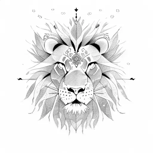 cherry blossom lion blue eyes tattoo design idea