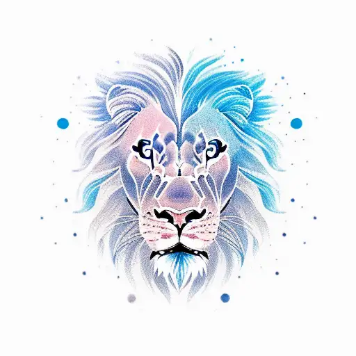 cherry blossom lion blue eyes tattoo design idea