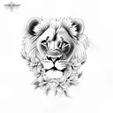 female lion with 2 cubs surrounded by flowers and nature tattoo design idea