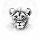 female lion with 2 cubs surrounded by flowers and nature tattoo design idea