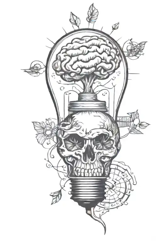 half brain half heart inside lightbulb fine line shading tattoo design idea