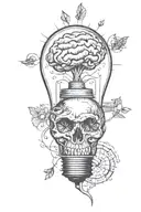 half brain half heart inside lightbulb fine line shading tattoo design idea