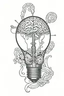 half brain half heart inside lightbulb fine line shading tattoo design idea