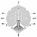 Circuit Board definition on Tree of Life with 7 chakras in center, 4th chakra is the spiral going out oun the sides. tattoo design idea