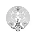 Circuit Board definition on Tree of Life with 7 chakras in center, 4th chakra is the spiral going out oun the sides. tattoo design idea