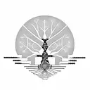 Circuit Board definition on Tree of Life with 7 chakras in center, 4th chakra is the spiral going out oun the sides. tattoo design idea