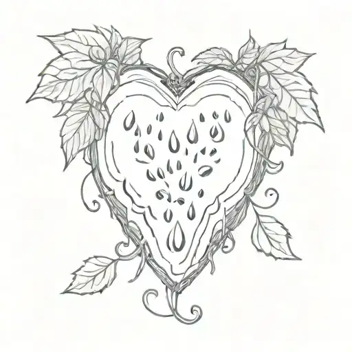 heart shaped watermelon with vines around it tattoo design idea