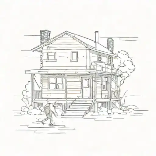 A minimalist design of a trap house with a lone figure standing guard, symbolizing the solitude of the thug lifestyle tattoo design idea