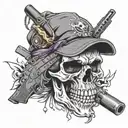 A stylized skull wearing a bandana with a gun in its mouth, symbolizing the dangers of the thug life tattoo design idea