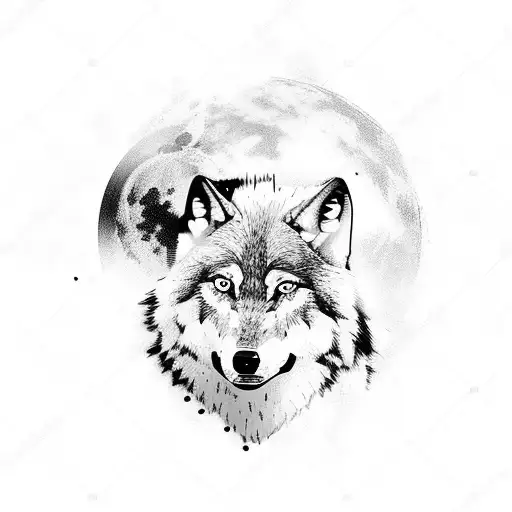 wolves an a man running in the woods with the moon backwards tattoo design idea