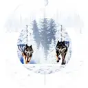 wolves running in the woods with a man and the moon backwards tattoo design idea