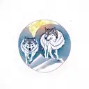 wolves running in the woods with a man and the moon backwards tattoo design idea