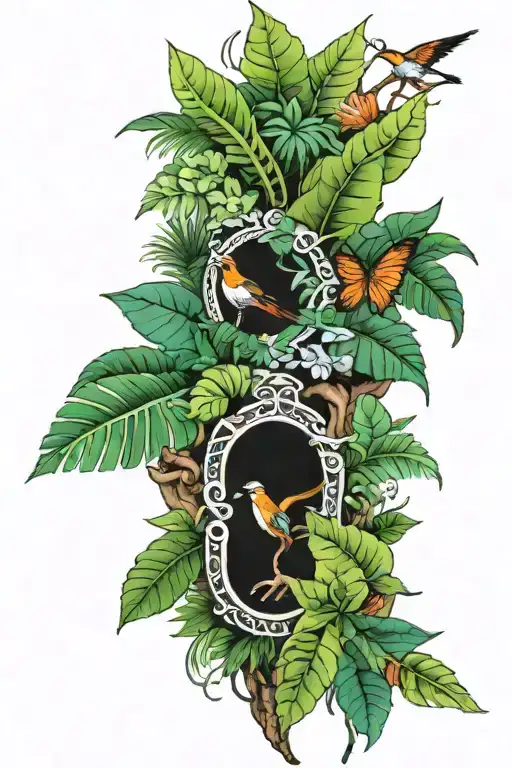 rainforest leg sleeve tattoo design idea