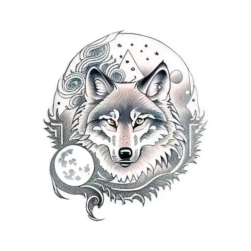 Jack of all trade wolf and bright moon tattoo design idea