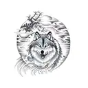 Jack of all trade wolf and bright moon tattoo design idea
