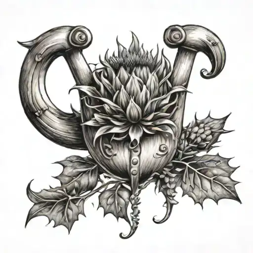 Swedish Viking Ship and Scottish Thistle  tattoo design idea