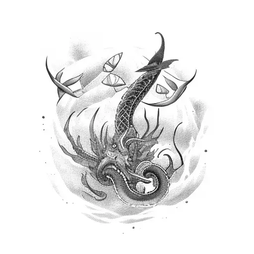 jormungandr emerging from the ocean tattoo design idea