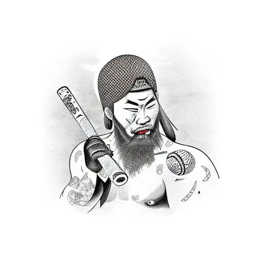 Fighter with baseball bat tattoo design idea