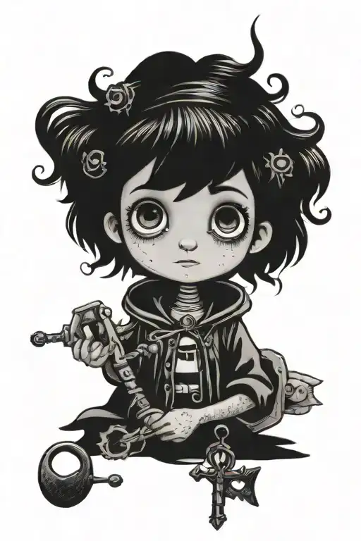 coraline inspired key tattoo design idea