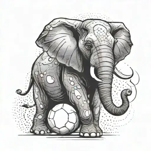 Create a tattoo featuring an elephant playing a sport like soccer or basketball tattoo design idea