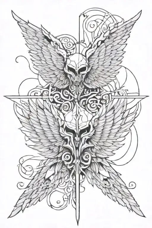 reveng and power gods half angel wings half angel wings war tattoo design idea