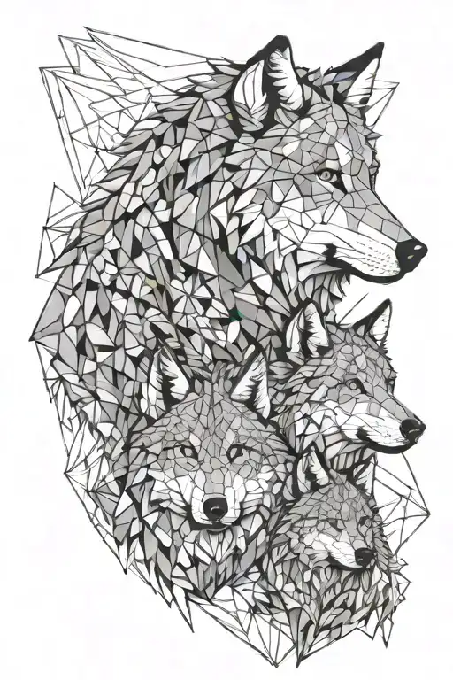 wolf mother with two cubs   tattoo design idea