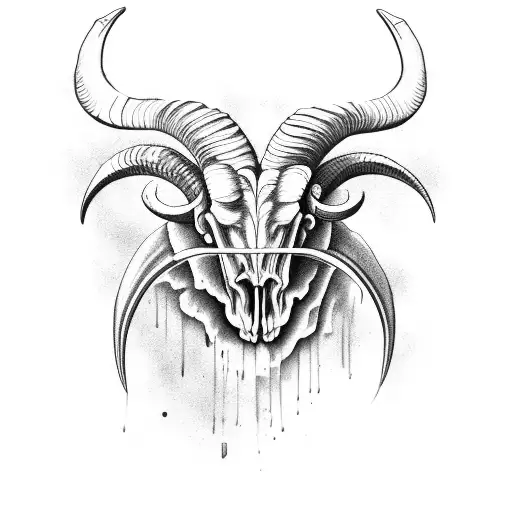 ram skull flowers tattoo design idea