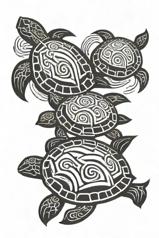 Mother and son turtle swimming gracefully tattoo design idea