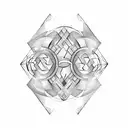 Design a tattoo featuring abstract thunderbolt shapes intertwined with black geometric patterns, representing the connection between nature and technology tattoo design idea