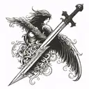 fallen angel wings sword tattoo design idea