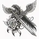 fallen angel wings sword tattoo design idea