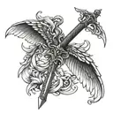 fallen angel wings sword tattoo design idea