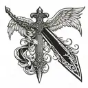 fallen angel wings sword tattoo design idea