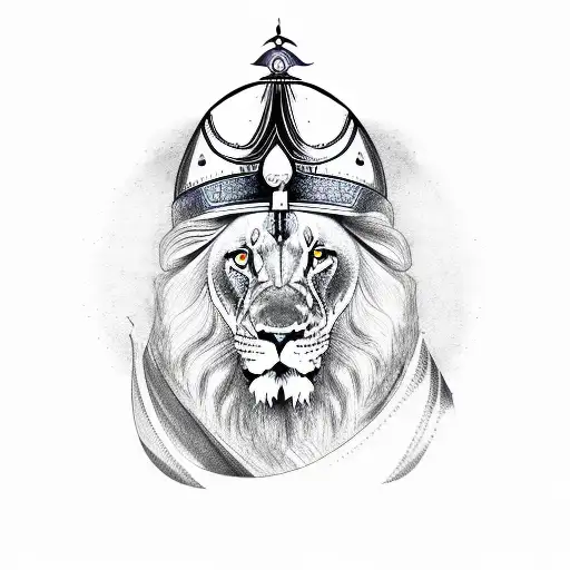 Bansi in text with Sikh warrior, lion with blue eyes, 3 Queen cards tattoo design idea