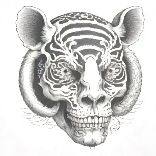 skull with japanese style tattoo design idea