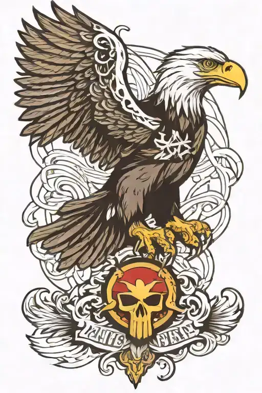eagle with punisher logo surrounded tattoo design idea