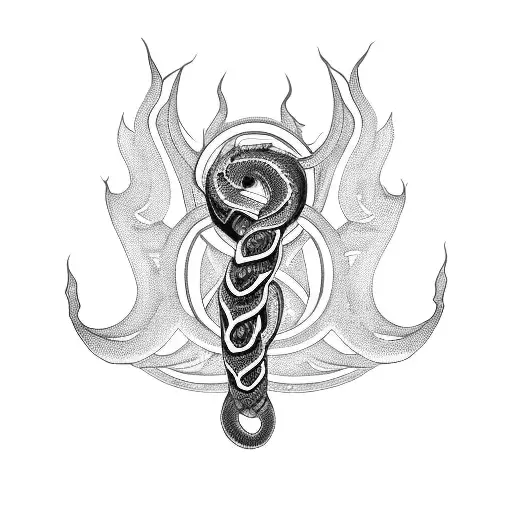 A blackwork tattoo of a motorcycle chain forming the shape of a serpent tattoo design idea