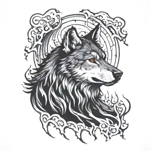 wolf howling with lava flowing tattoo design idea
