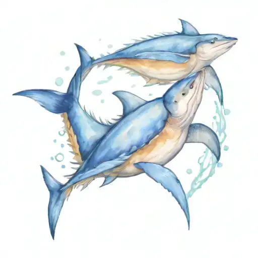 blue marlin and sea turtles  tattoo design idea