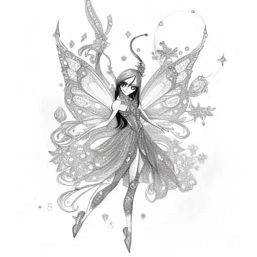 fairy with shiny gems  tattoo design idea