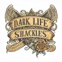 dark atmosphere, inscription on the back life is hard as shackles on the neck, coffins tattoo design idea