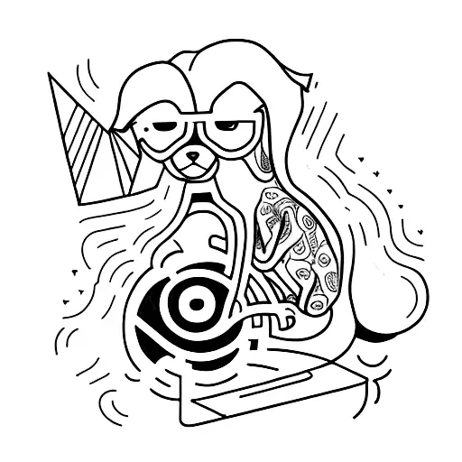  a concept tattoo that represents 25 years, highlighting first birth then family, 3 dogs, a muscle car, love and study. tattoo design idea