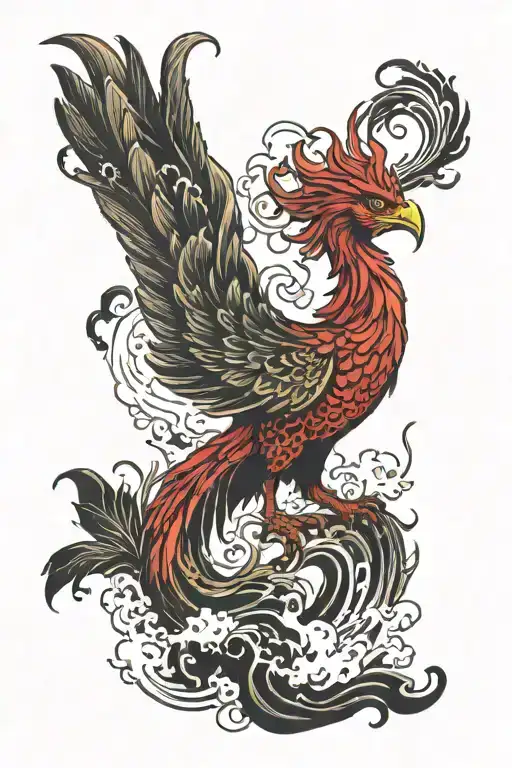 colour red phoenix rising from the ashes transforming tattoo design idea