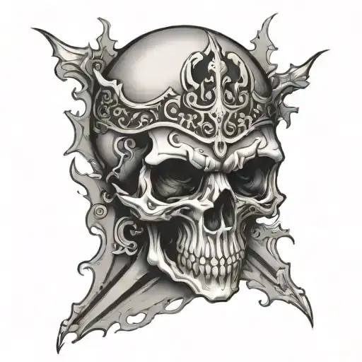 Super high contrast skull inside with depth tattoo design idea
