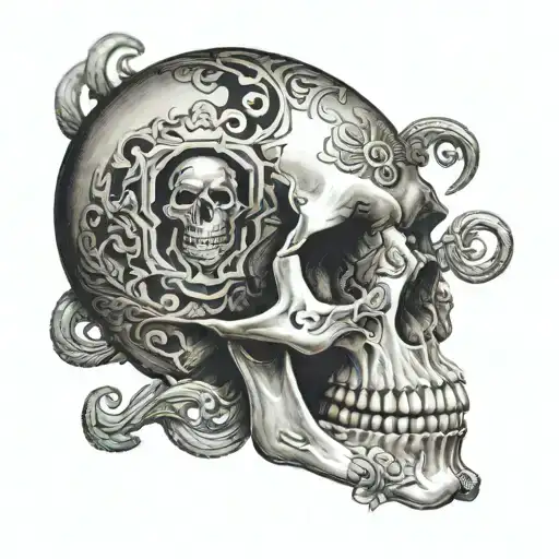 Super high contrast skull inside with depth tattoo design idea